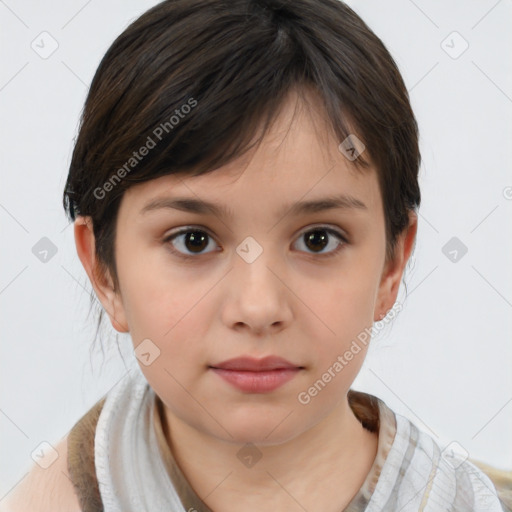 Neutral white child female with medium  brown hair and brown eyes