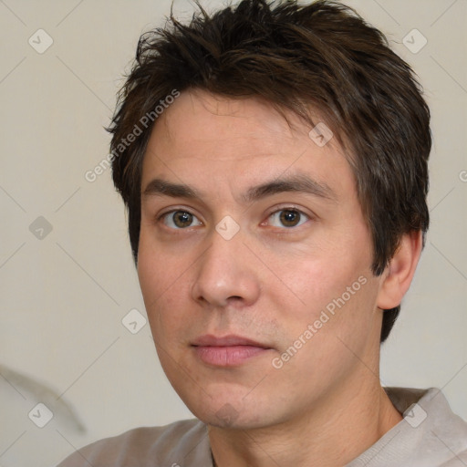 Neutral white adult male with short  brown hair and brown eyes