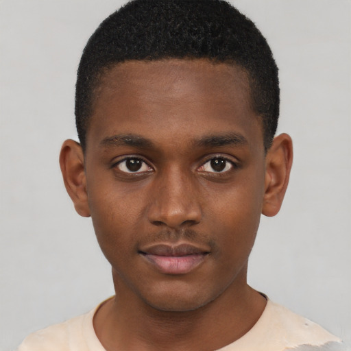 Neutral black young-adult male with short  brown hair and brown eyes