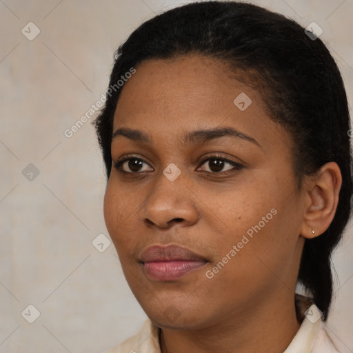 Neutral black young-adult female with medium  black hair and brown eyes