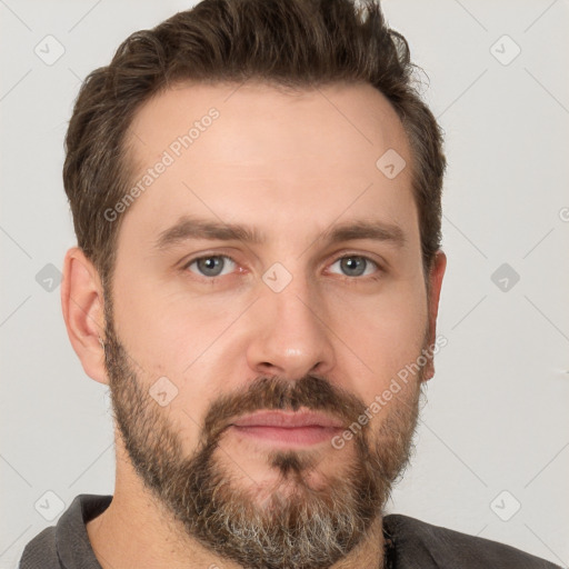 Neutral white adult male with short  brown hair and brown eyes