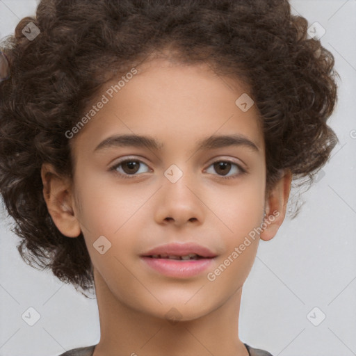 Neutral white child female with short  brown hair and brown eyes