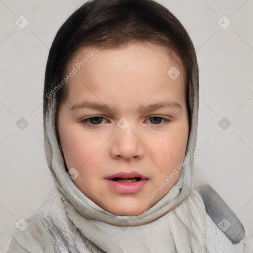 Neutral white child female with short  brown hair and brown eyes