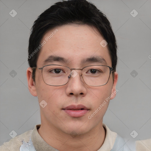 Neutral asian young-adult male with short  brown hair and brown eyes