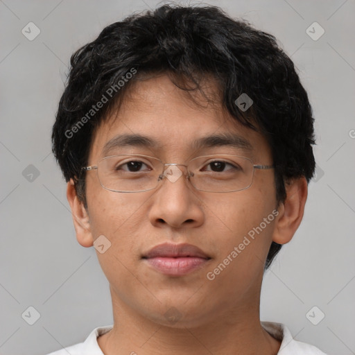 Neutral asian young-adult male with short  brown hair and brown eyes