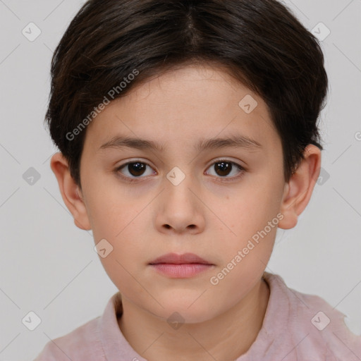 Neutral white child female with short  brown hair and brown eyes