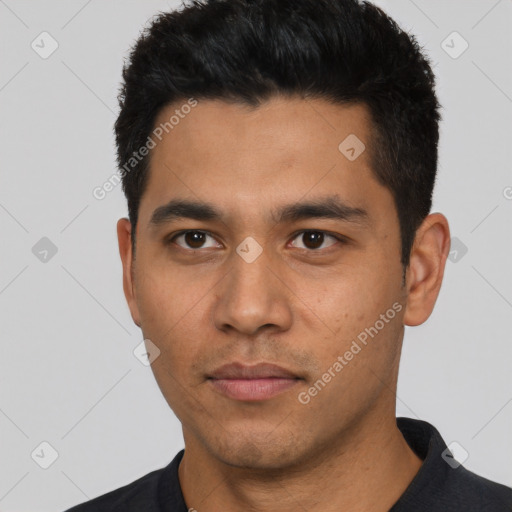 Neutral asian young-adult male with short  black hair and brown eyes