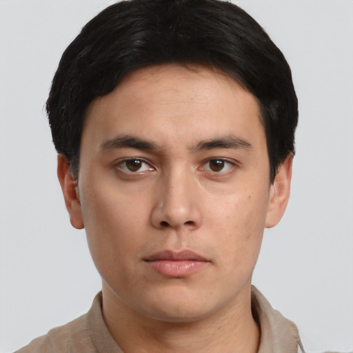 Neutral asian young-adult male with short  brown hair and brown eyes