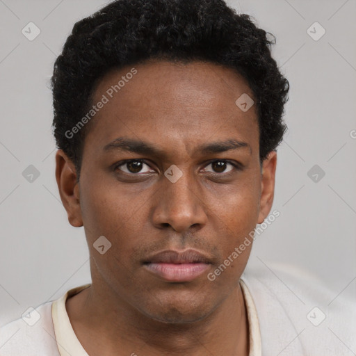 Neutral black young-adult male with short  brown hair and brown eyes