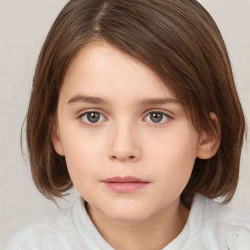 Neutral white child female with medium  brown hair and brown eyes