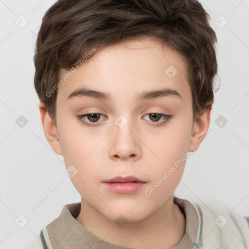 Neutral white child female with short  brown hair and brown eyes