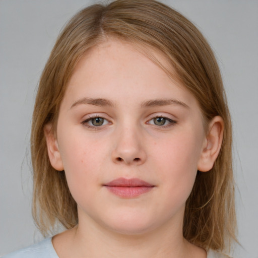 Neutral white young-adult female with medium  brown hair and blue eyes