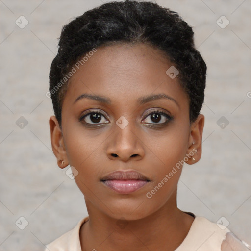 Neutral black young-adult female with short  brown hair and brown eyes