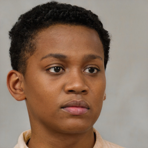 Neutral black young-adult female with short  brown hair and brown eyes
