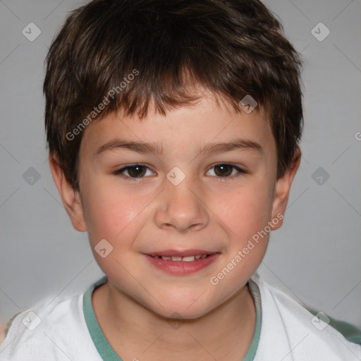 Joyful white child male with short  brown hair and brown eyes