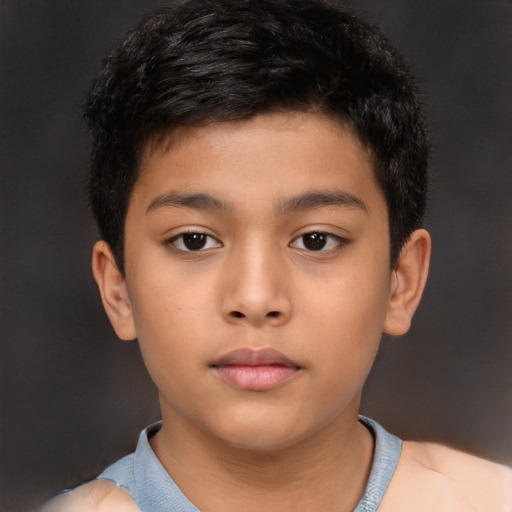 Neutral latino child male with short  brown hair and brown eyes
