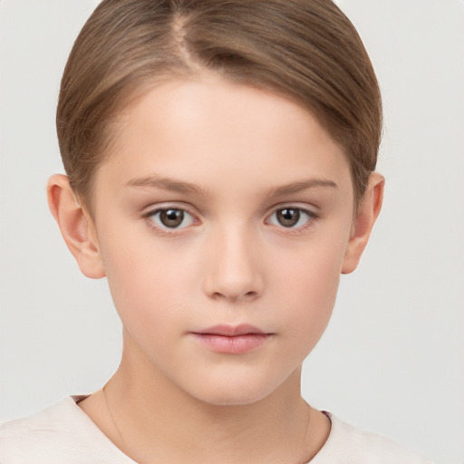 Neutral white child female with short  brown hair and brown eyes