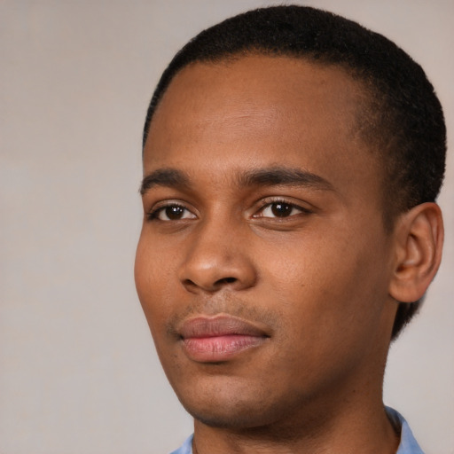 Neutral black young-adult male with short  brown hair and brown eyes