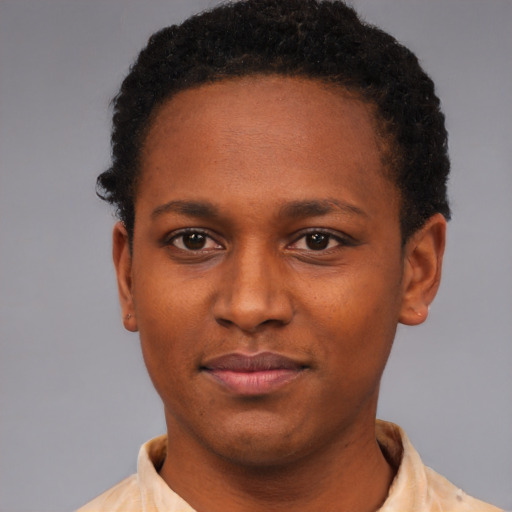 Neutral black young-adult male with short  brown hair and brown eyes
