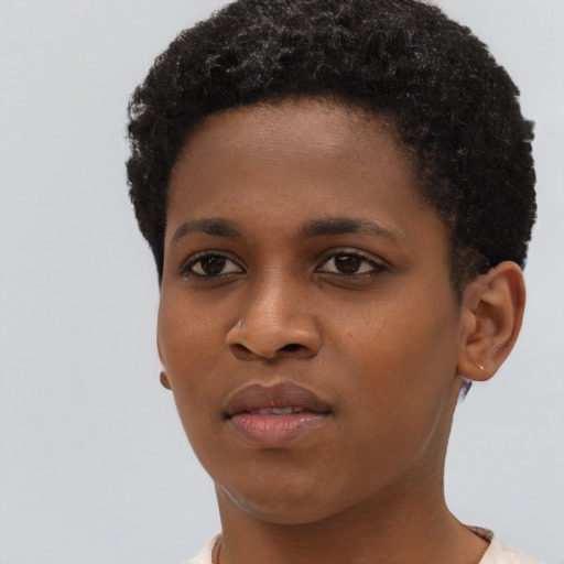 Neutral black young-adult female with short  brown hair and brown eyes