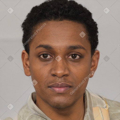Neutral black young-adult male with short  brown hair and brown eyes