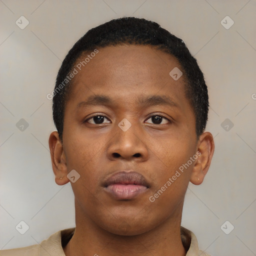 Neutral black young-adult male with short  brown hair and brown eyes