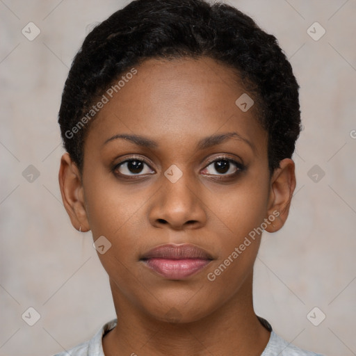 Neutral black young-adult female with short  brown hair and brown eyes