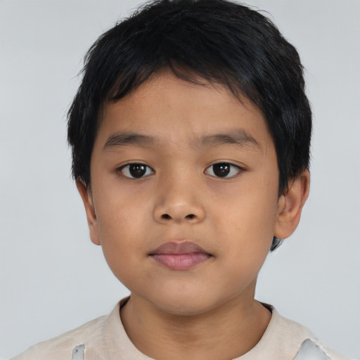 Neutral asian child male with short  brown hair and brown eyes
