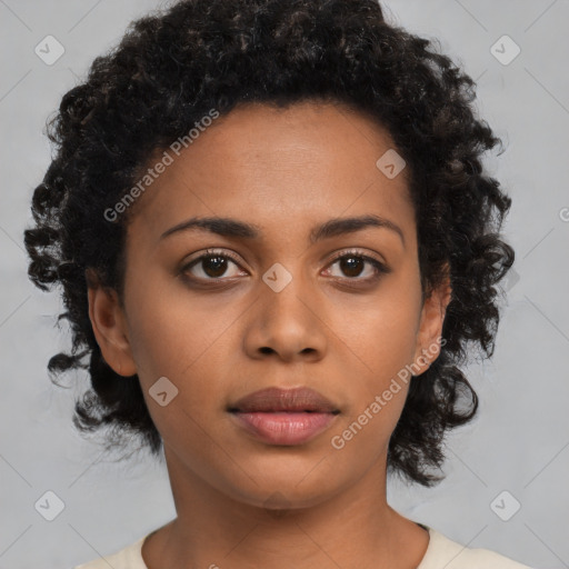 Neutral black young-adult female with short  brown hair and brown eyes