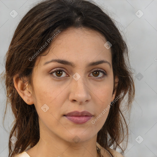 Neutral white adult female with medium  brown hair and brown eyes