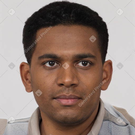 Neutral latino young-adult male with short  brown hair and brown eyes