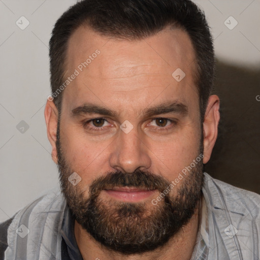 Neutral white adult male with short  brown hair and brown eyes