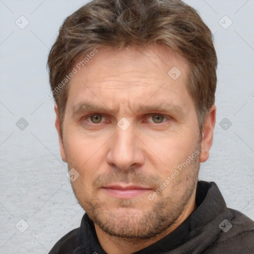 Neutral white adult male with short  brown hair and brown eyes