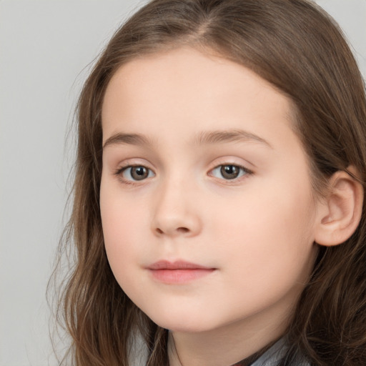 Neutral white child female with long  brown hair and brown eyes