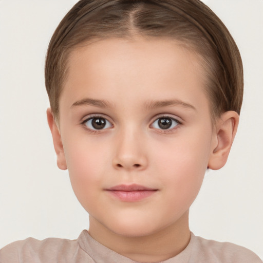 Neutral white child female with short  brown hair and brown eyes