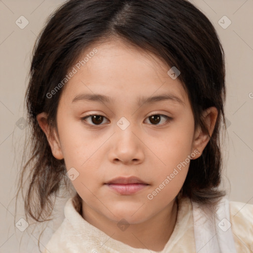 Neutral white child female with medium  brown hair and brown eyes