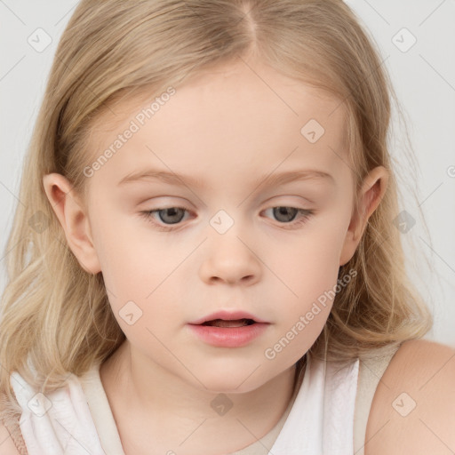 Neutral white child female with medium  brown hair and brown eyes