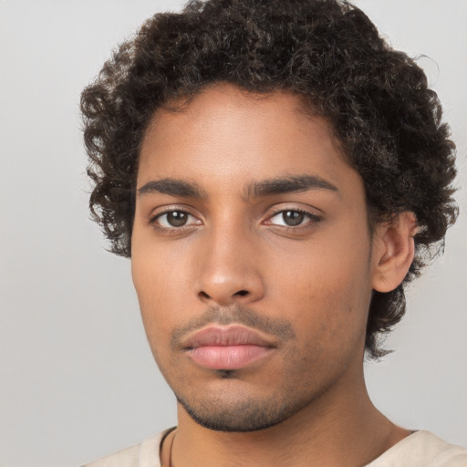 Neutral black young-adult male with short  brown hair and brown eyes