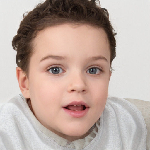 Neutral white child female with short  brown hair and blue eyes