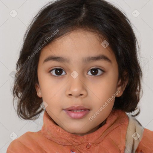 Neutral white child female with medium  brown hair and brown eyes