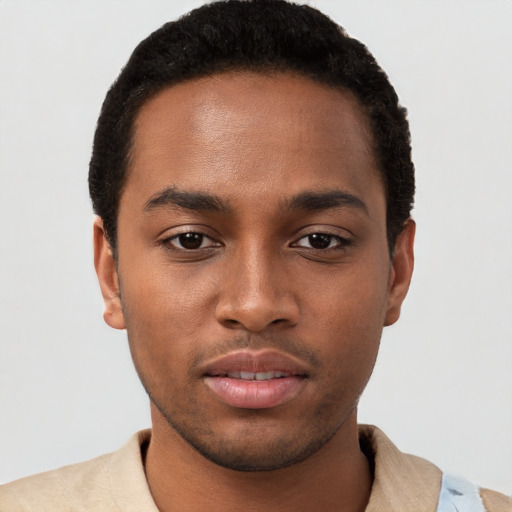 Neutral black young-adult male with short  brown hair and brown eyes