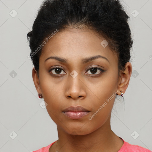 Neutral black young-adult female with short  brown hair and brown eyes