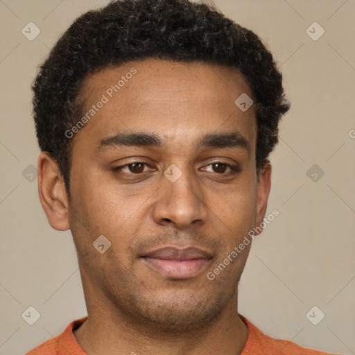 Neutral black young-adult male with short  brown hair and brown eyes