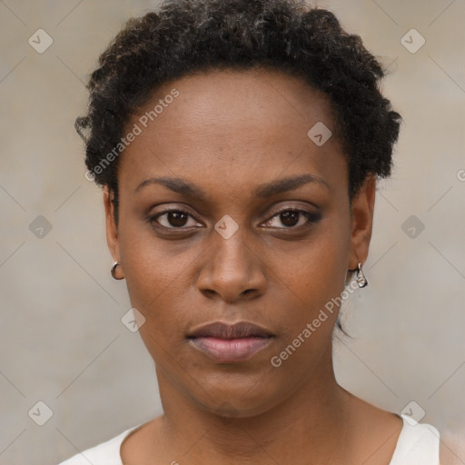 Neutral black young-adult female with short  brown hair and brown eyes