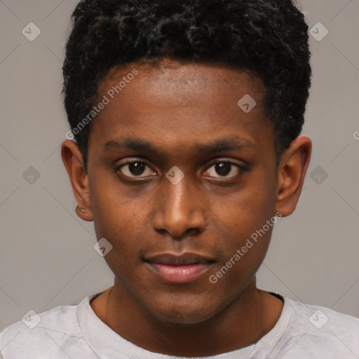 Neutral black young-adult male with short  brown hair and brown eyes
