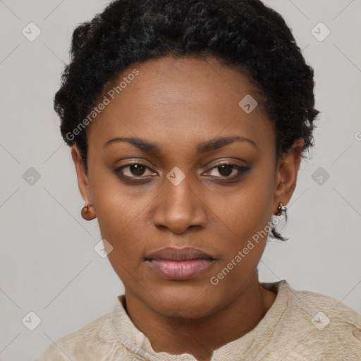 Neutral black young-adult female with short  brown hair and brown eyes