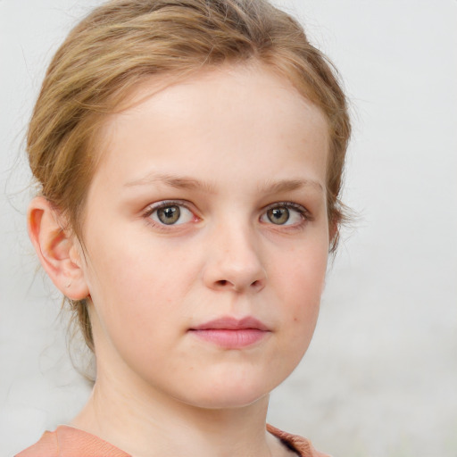 Neutral white child female with medium  brown hair and blue eyes