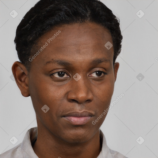 Neutral black young-adult male with short  brown hair and brown eyes