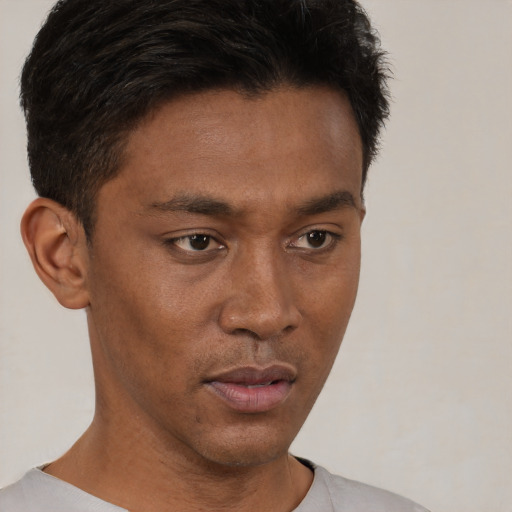 Neutral black young-adult male with short  brown hair and brown eyes