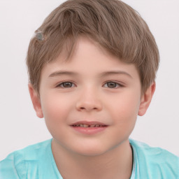 Joyful white child male with short  brown hair and brown eyes